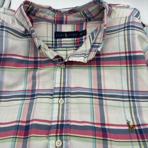 Ralph Lauren Cotton Plaid Short Sleeve Button-Down Shirt Flesh Pony Logo 2XLT
